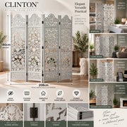 Clinton 4 Panel Folding Room Divider Floral Cut Out Privacy Screen Grey