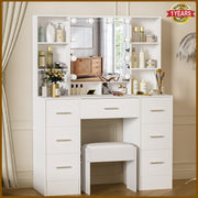 Dressing Table With Drawers Mirror Stool Set Makeup Desk Vanity Table Bedroom