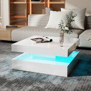 High Gloss Square LED Coffee Table Cocktail End Table Tea Tables for Living Room