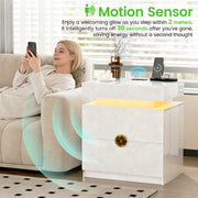 LED Bedside Table with Hidden Drawer , Smart End Table with Charging Station