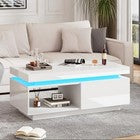 Led Coffee Table With 2 Drawer Storage, High Gloss Coffee Table For Living Room