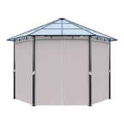 XL Hardtop Gazebo Garden Pavilion Metal Frame Polycarbonate Roof with Curtains