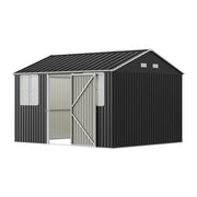 12 x 10FT Galvanised Garden Tool Storage Shed with Lockable Door, Double Windows