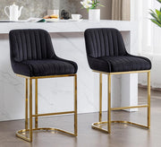 Set of 2 Velvet Bar Stools breakfast ,counter chair with backrest & golden legs