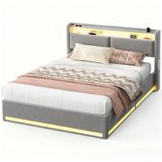 NEW LED OTTOMAN STORAGE PANEL PLUSH VELVET UPHOLSTERED BED FRAME DOUBLE SIZE