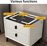 LED Nightstand Smart Bedside Table Modern End Table With USB Ports & Drawer