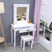Dressing Table With LED Lights Mirror Stool Set Makeup Desk Vanity Table Bedroom