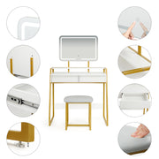 MONDEER Dressing Table Makeup Desk Vanity Set w/ LED Light Drawers Padded Stool