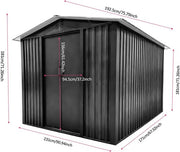 8 x 6ft Garden Storage Shed Outdoor Metal Garden Sheds with Sliding Door GREY