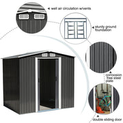 8 X 8FT Metal Shed Garden Storage Tool Bike Motorcycle shed With Free Foundation