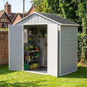 8 X 4FT Plastic Garden with Double Doors Lockable Outdoor Storage Shed W/ Window
