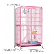 Cat Cage Wheels Metal Wire Cat Kennel Easy Pet Care Housing
