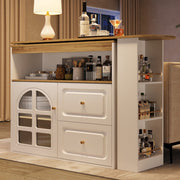Kitchen Island w/ Extendable Table, Dining Table Rotating Sideboard Bar Cabinet