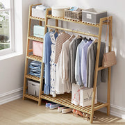 Heavy Duty Wooden Hanging Clothes Garment Rail Corner Open Wardrobe Storage Rack