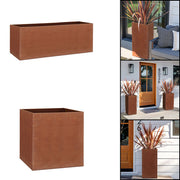 Corten Steel Rectangle Cube Planter Garden Plants Pot In/Outdoor Trough Tub Box