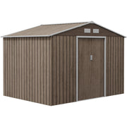 Garden Storage Shed Lockable Outdoor Tool House Base Included Brown Steel