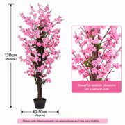 120cm Artificial Pink Cherry Blossom Tree 4ft Faux Potted Plant Home Office Deco