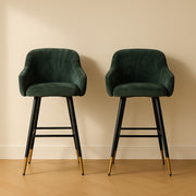 Zurich Modern Velvet Padded Bar Stool Chair with Black Metal Legs