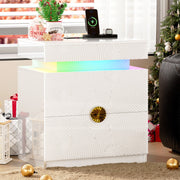 LED Bedside Table with Hidden Drawer , Smart End Table with Charging Station