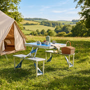 Lightweight Folding Picnic Table Set with 4 Chairs Self-Packing Easy Storage