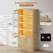 180cm Glass Door Display Cabinet, 6-Tier Lockable Office Storage Cabinet & Light