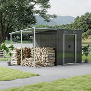 Metal Garden Shed Tools Bikes Storage House with Extended Side Canopy