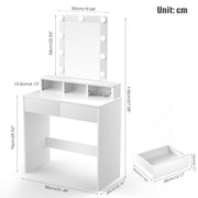 Dressing Table Makeup Vanity Set Desk with 9 Bulbs Mirror 2 Drawer Stool Bedroom