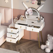 Dressing Table with LED Light Mirror Vanity Desk Makeup Table 5 Drawers Cabinet