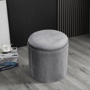 Grey Ottoman Seat Toy Storage Box Velvet Footstool Pleated Detail Bench Pouffe