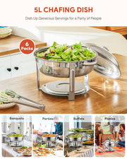 WILPREP 6 Pack Chafer Chafing Dish 5L Set Stainless Steel Bain Marie Food Warmer