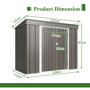 Garden Shed Pent Roof 4X8FT Metal Free Foundation Base Storage House Grey