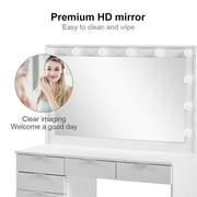 White Dressing Table with LED Lights Mirror Stool Drawers Vanity Makeup Desk Set