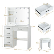 Dressing Table Makeup Desk 10 LED Lights Mirror 6 Drawers & Stool Set Vanity