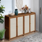 4 Doors Rattan Wood Shoe Storage Cabinet Cupboard Footwear Stand Rack Unit Retro