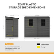 Plastic Garden Shed 8x4 Outdoor Storage Sheds Tool House w/ Floor, Lockable Door