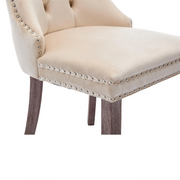 Set of 2 Dining Chairs !SALE! Beige Velvet Button Tufted Upholstered Wood Legs