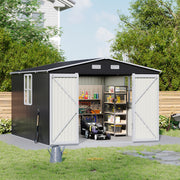 Outdoor Storage Shelter 12 x 10FT Galvanised Steel Storage Shed with Dual Window