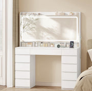 Vanity Dressing Table with LED Lighted Mirror & 11 Drawers Makeup Desk w/ Stool