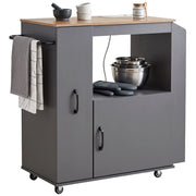 Kitchen Trolley on Wheels, Rolling Kitchen Island Cart with Power Outlet, Grey