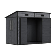 4x8ft Plastic Garden Shed Outdoor Tool Storage House with Floor & Lockable Doors