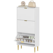 Slim Shoe Storage Cabinet with 3 Flip Drawers for Hallway, White