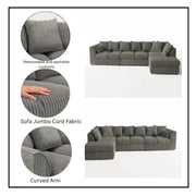 Corner Grey Jumbo Cord 6-7 Seater Modular Sofa with Spacious Footstool Included