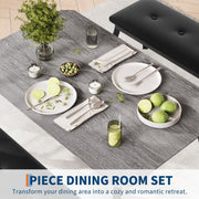 3 Piece Dining Table Set Benches Kitchen Breakfast Studio home Bar Librar Grey