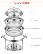 WILPREP 6 Pack Chafer Chafing Dish 5L Set Stainless Steel Bain Marie Food Warmer