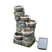 Garden Water Feature Outdoor Solar Powered LED Fountain 5-Tier Bowl Teamson
