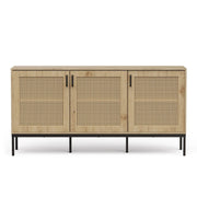 Wide Sideboard for Living Room, Rattan Effect With 6 Storage Shelves