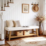 55'' Modern Upholstered Solid Wood Entryway Bench with Shoe Storage for Hallway