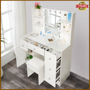 Dressing Table with LED Mirror Shelves Drawers Makeup Vanity Desk Dimmable Light
