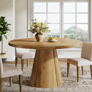 47.24 Inch Solid Wood Round Dining Table Farmhouse Kitchen Table for 4-6 People