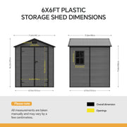 Plastic Garden Tool Storage Shed 6x6FT Outdoor Bike Bin House w/ Lockable Doors
